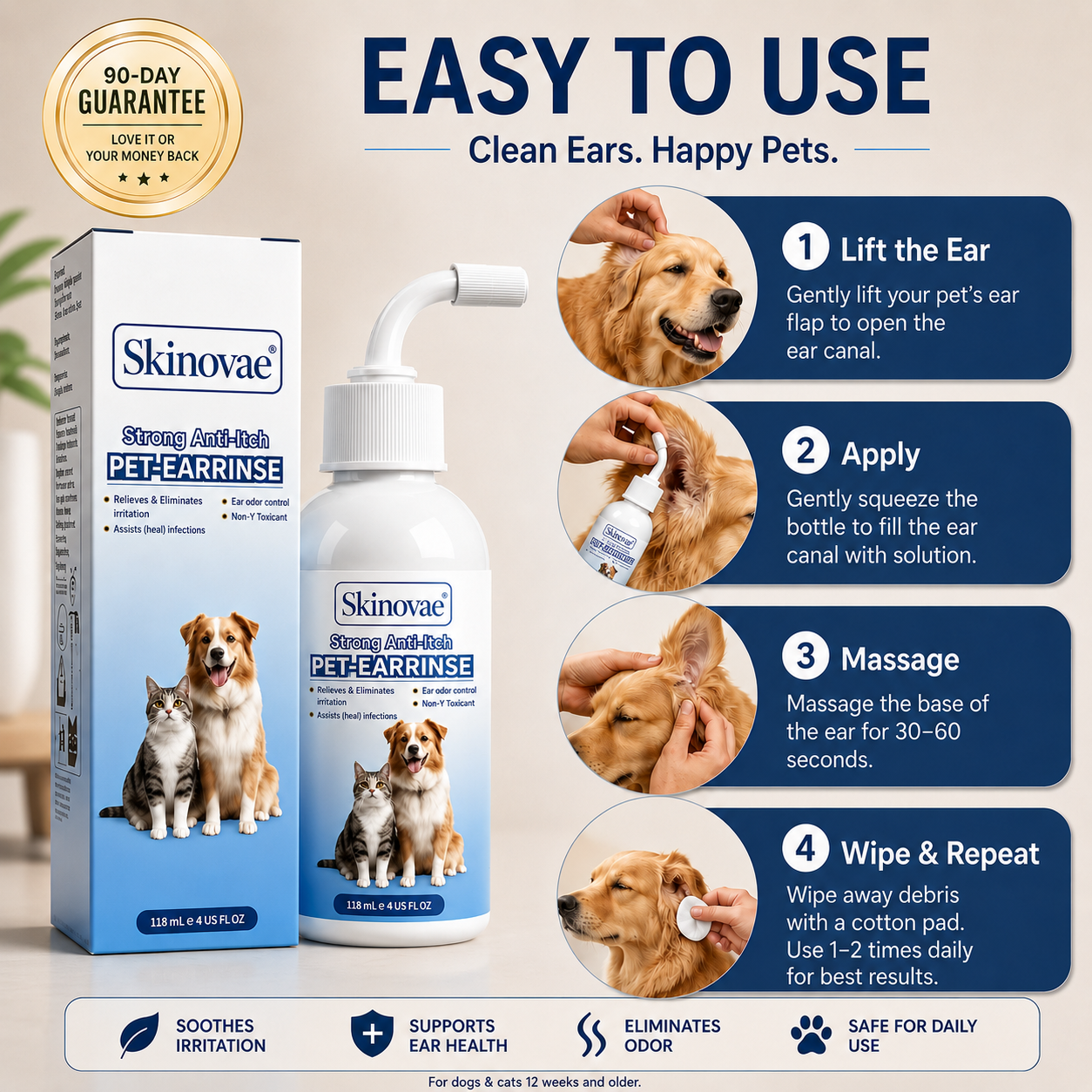 Gentle Pet Ear Wash | Odor-Free Cleaning for Dogs & Cats🌿