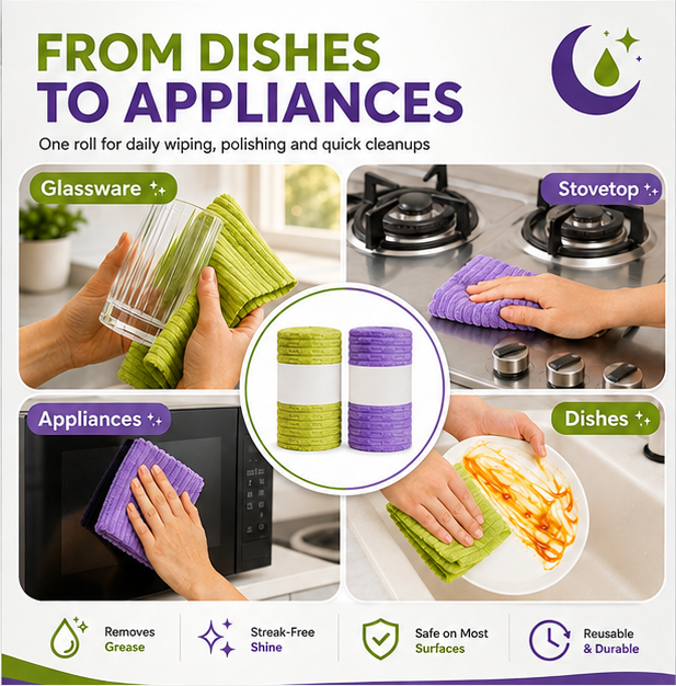 Multipurpose Reusable Tear-Off Cleaning Cloth Roll