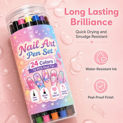 🎉 2026 Sale — Over 25,000 Sold!💅 24‑Colors Dual‑Ended Nail Art Pens‑DIY Manicure Drawing Set 🎨
